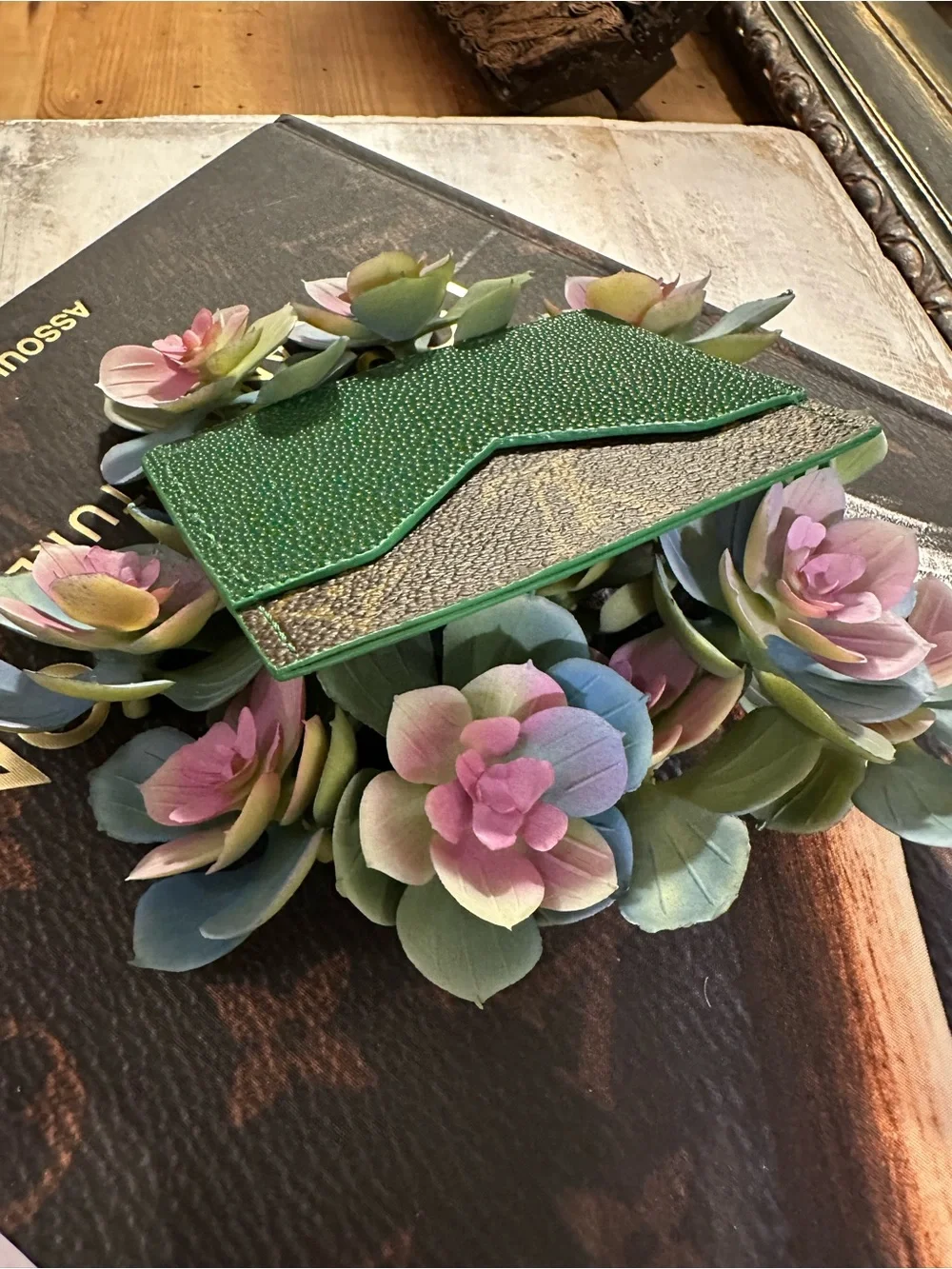 Exotic Green Stingray & Leather Card Holder